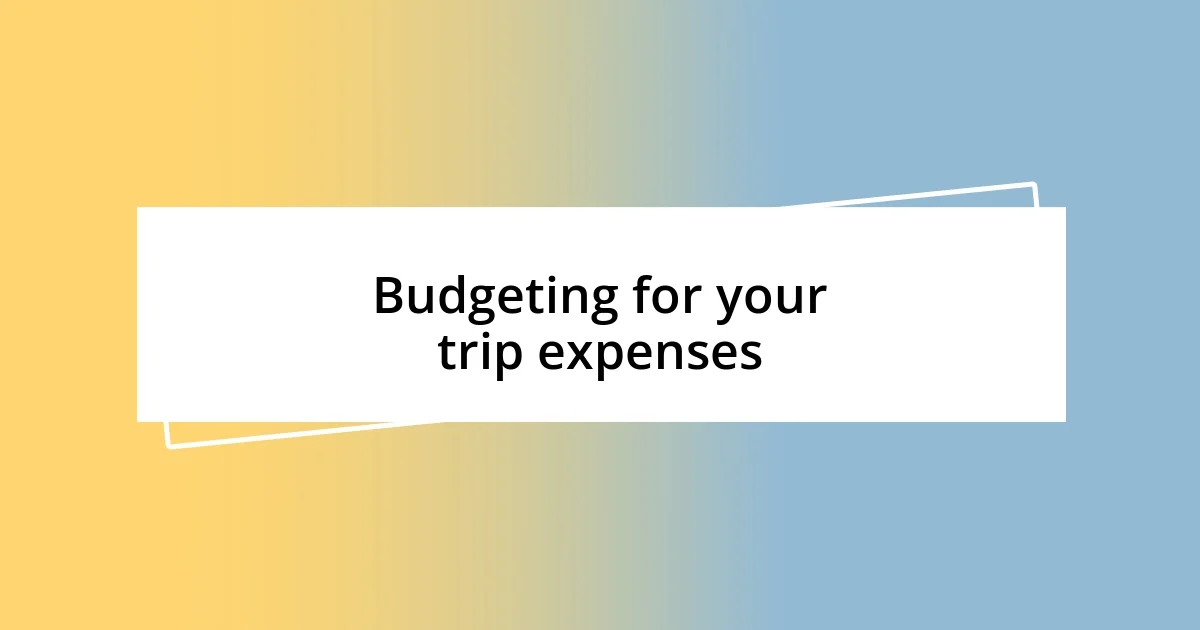 Budgeting for your trip expenses